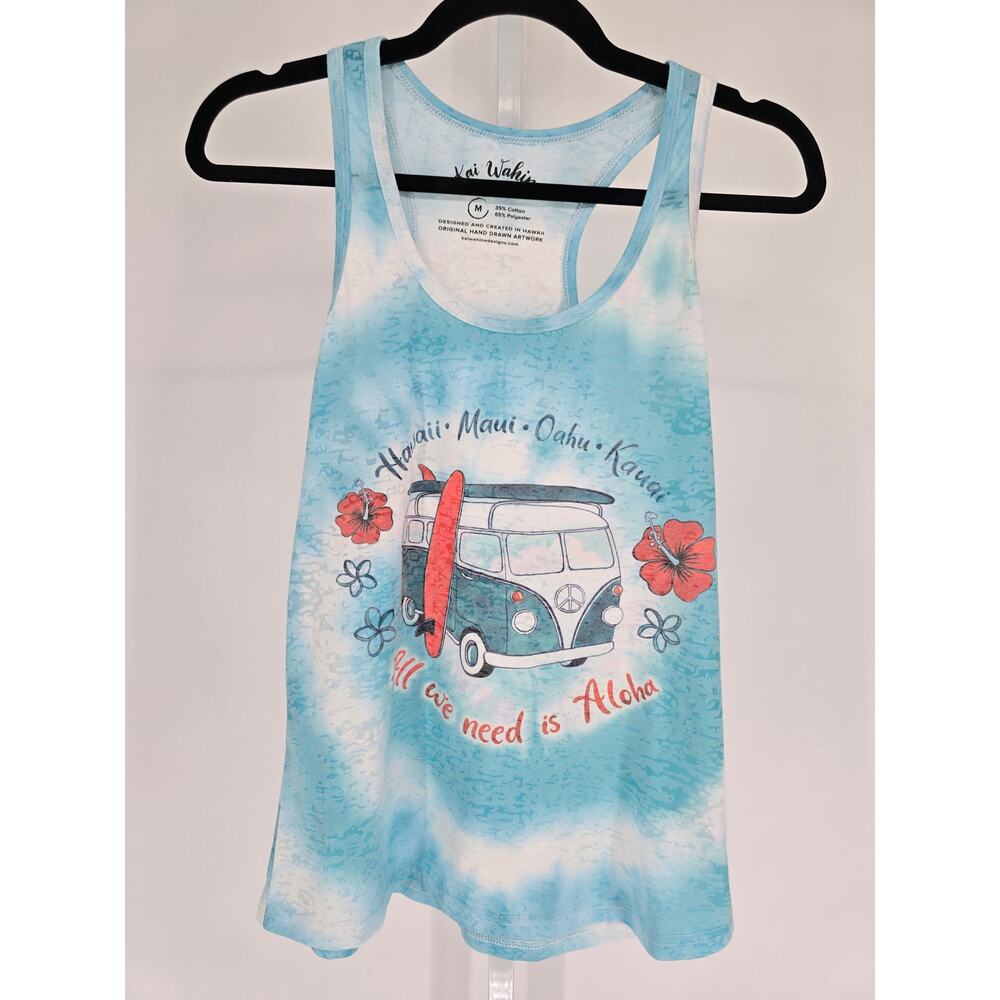 Kai Wahine Hawaii Womens Sz S Racerback Tank Top Tie Dye Blue Volkswagen Bus